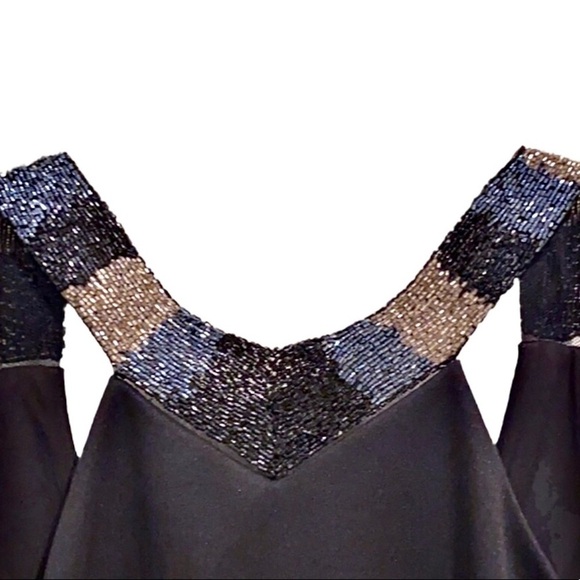 DRESS THE POPULATION Beaded Colorblock Neck Sleeveless Open Back Mini Dress S - Picture 5 of 7